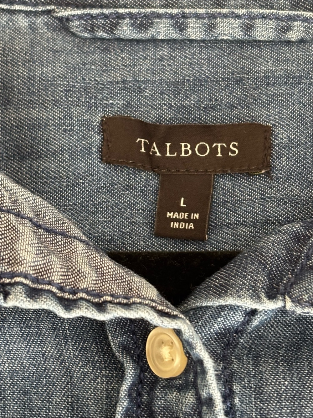 Talbots Denim Button Front Shirt Sapphire Rinse Size Large - Picture 4 of 5